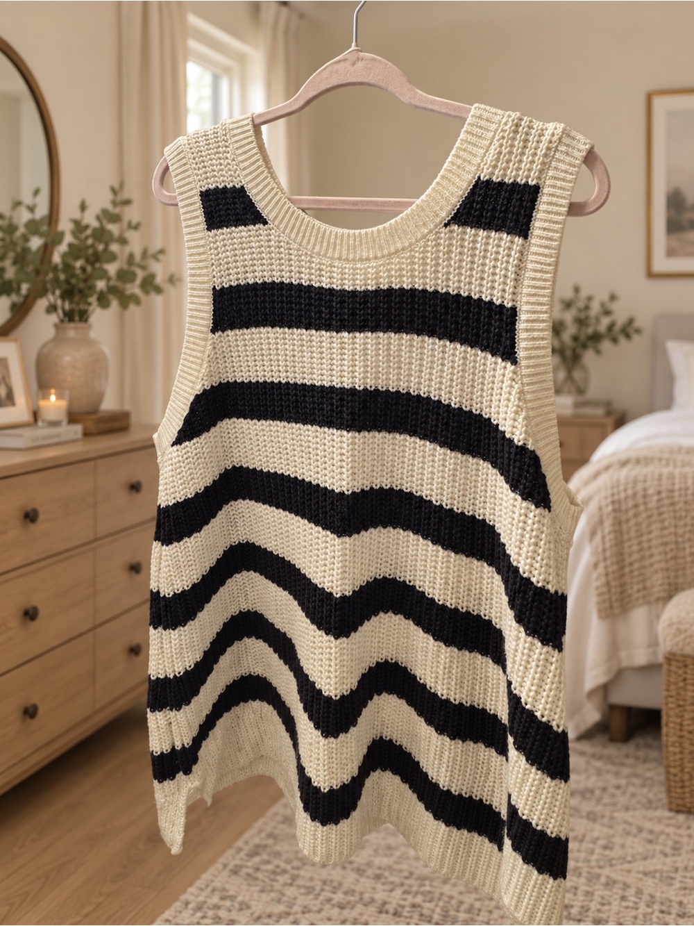 Sonoma Cream & Black Striped Knit Tank